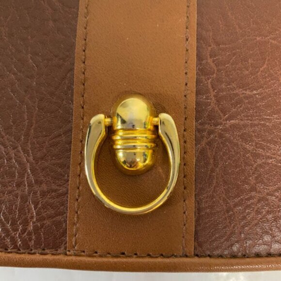 Women's Two-Tone Brown Gold Faux Leather Tri-Fold Wallet Small - Picture 4 of 8